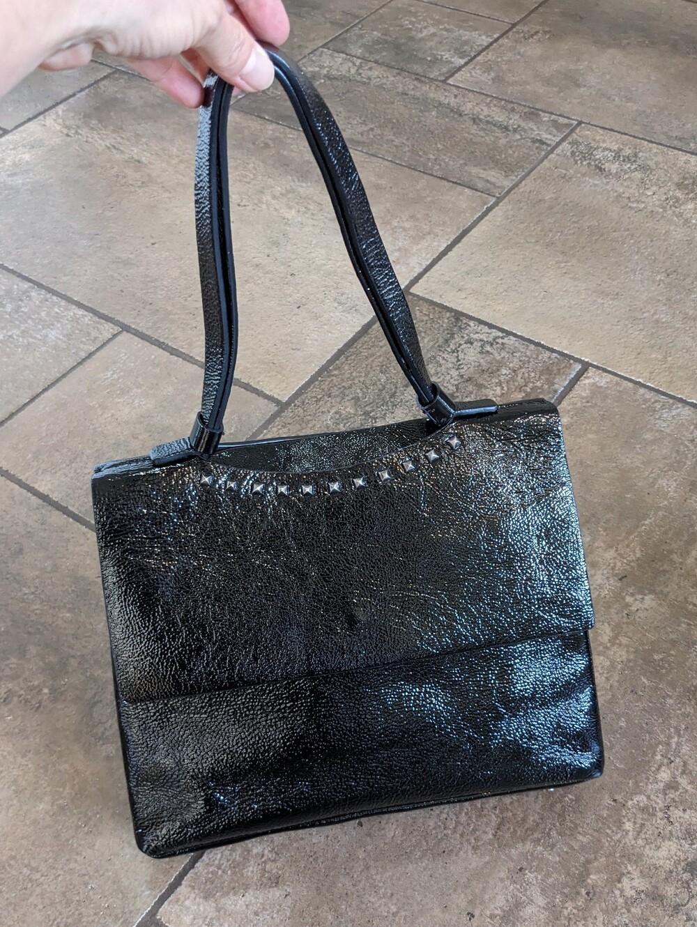 Lia Numa Crinkle Patent Leather Baddie Chic Made In Italy Satchel Bag Black 🖤